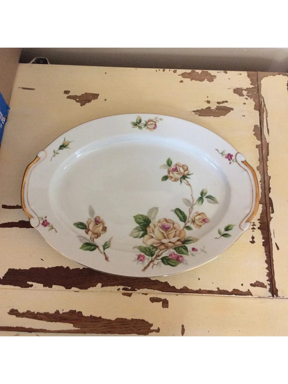 Vintage Lynmore Fine China Golden Rose Pattern Oval Serving Dish
